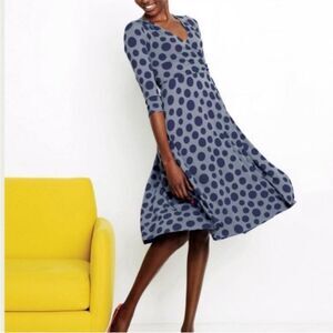 Boden Blue A-Line Midi Dress with V-Neck